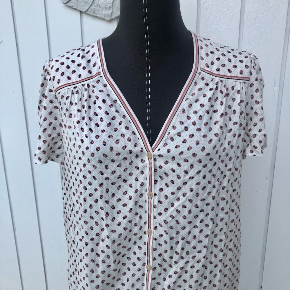 Max Studio Blouse Ladybug Print Button Down Top W… - image 5
